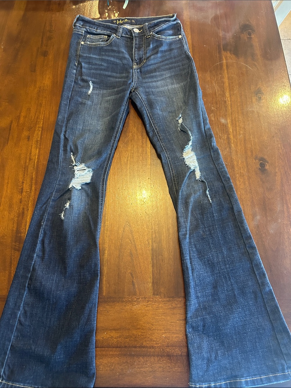 Indigo Rein Dark Indigo Ripped Flare Jeans